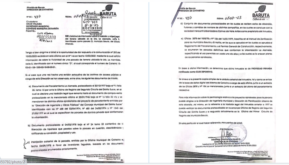 Documentos entregados al Concejo Municipal sobre titularidad de terreno en la Calle B de La Alameda. 